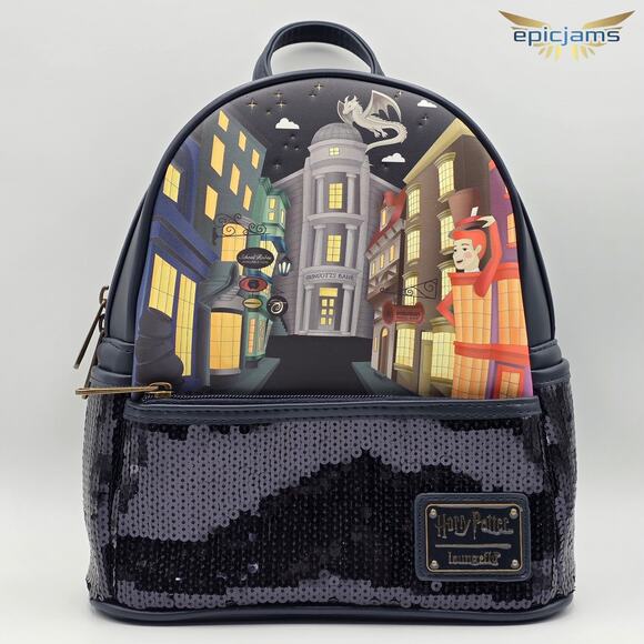 Loungefly Harry Potter Diagon Alley Sequin Mini Backpack New - Picture 1 of 5